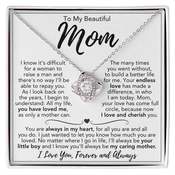 To My Beautiful Mom From Son | Love Knot Necklace