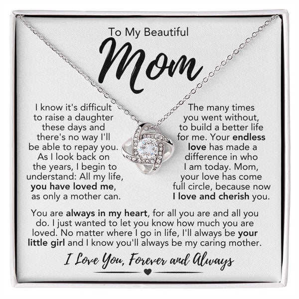 To My Beautiful Mom From Daughter | Love Knot Necklace