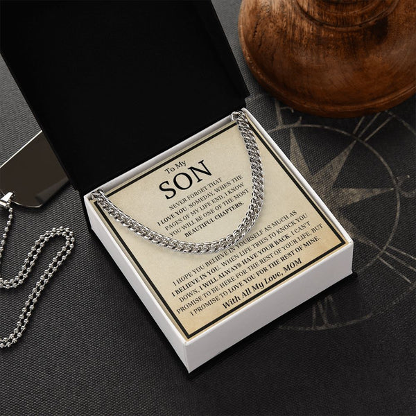 Gift Set - To My Son, Never Forget That I Love You | Cuban Link Chain
