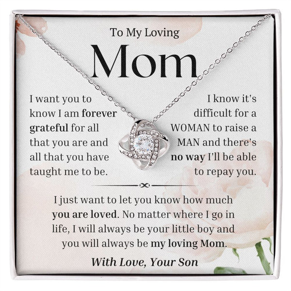 Gift Set - To My Loving Mom, Forever Grateful | Love Knot Necklace