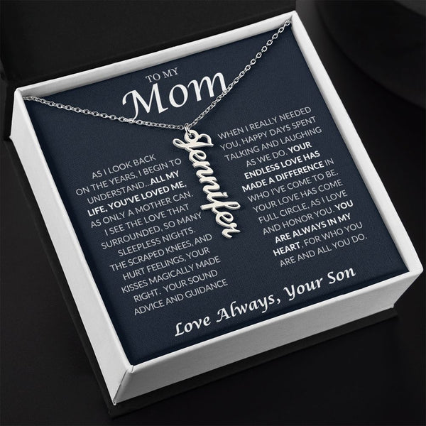 Gift Set - To My Mom, As I Look Back |  Vertical Name Necklace